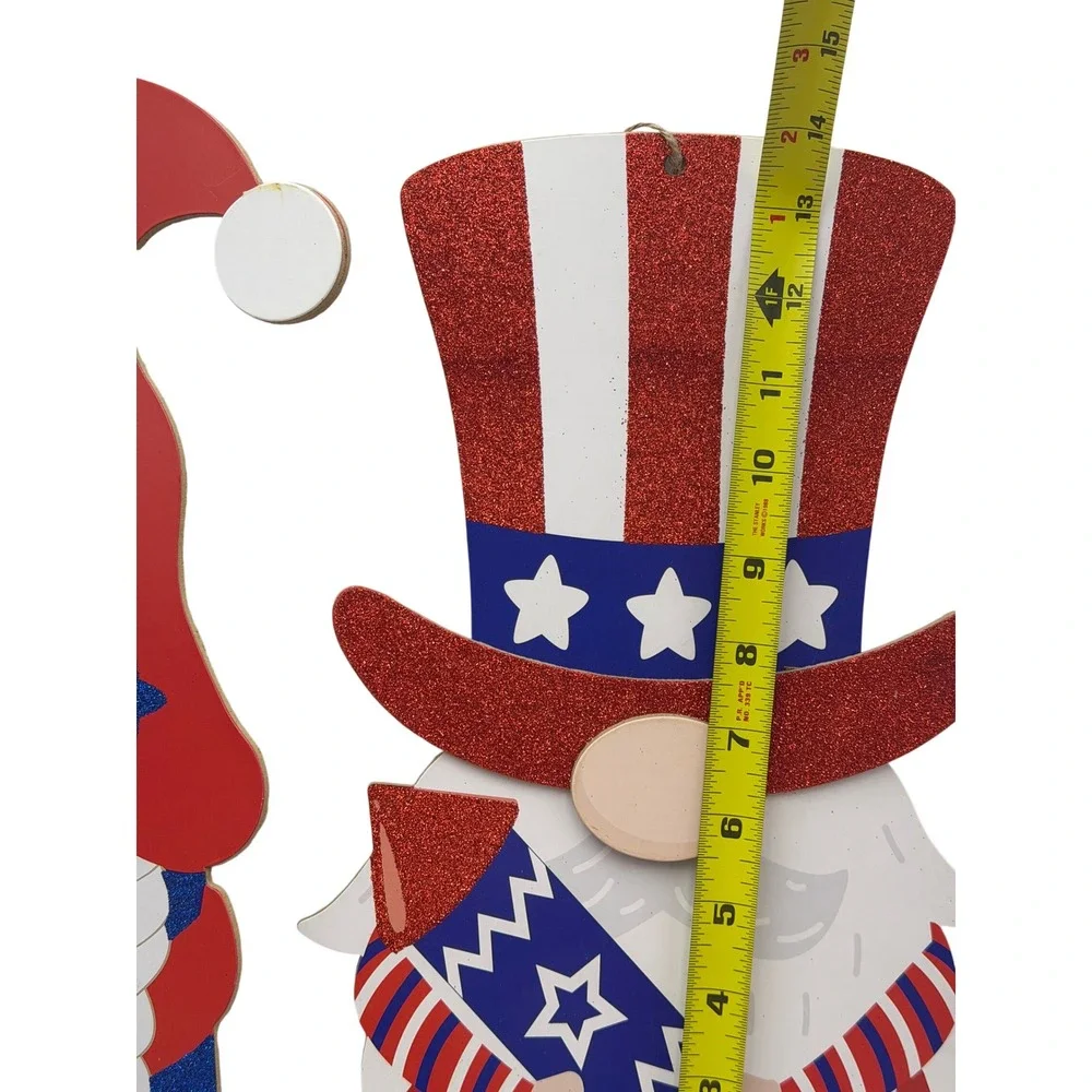 8pc Patriotic Gnome Decor Set 4th of July Americana Plush Wood Metal Big‎ Lots